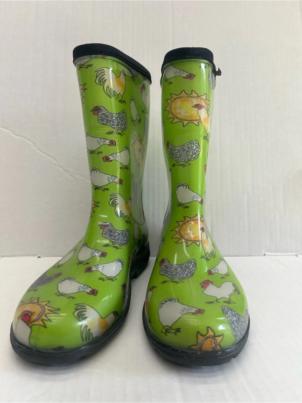 Sloggers Chicken Print Waterproof Rain & Garden Boots Kiwi Green Size 8